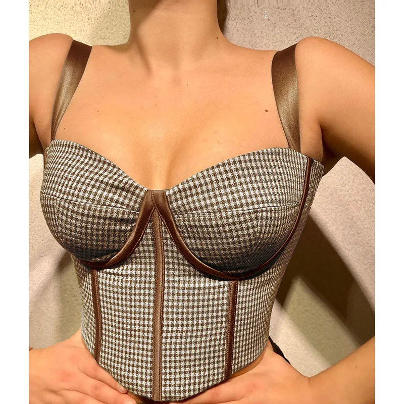 

Women Sleeveless Backless 2022 Summer Strappy Top Elegant Streetwear Stripe Corset TopChic Fashion Plaid Corset Crop Top