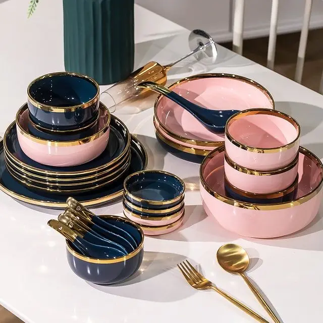

Bowl set creative couple ceramic bowls chopsticks bowls exquisite tableware Nordic style tableware dinner set plates and dishes
