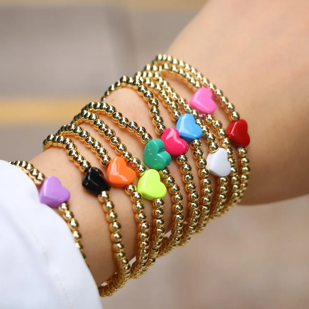 

Vlen Enamel Colorful Heart Charm Bracelet Jewelry for Women Friend High Quality Gold Plated Beads Bracelets