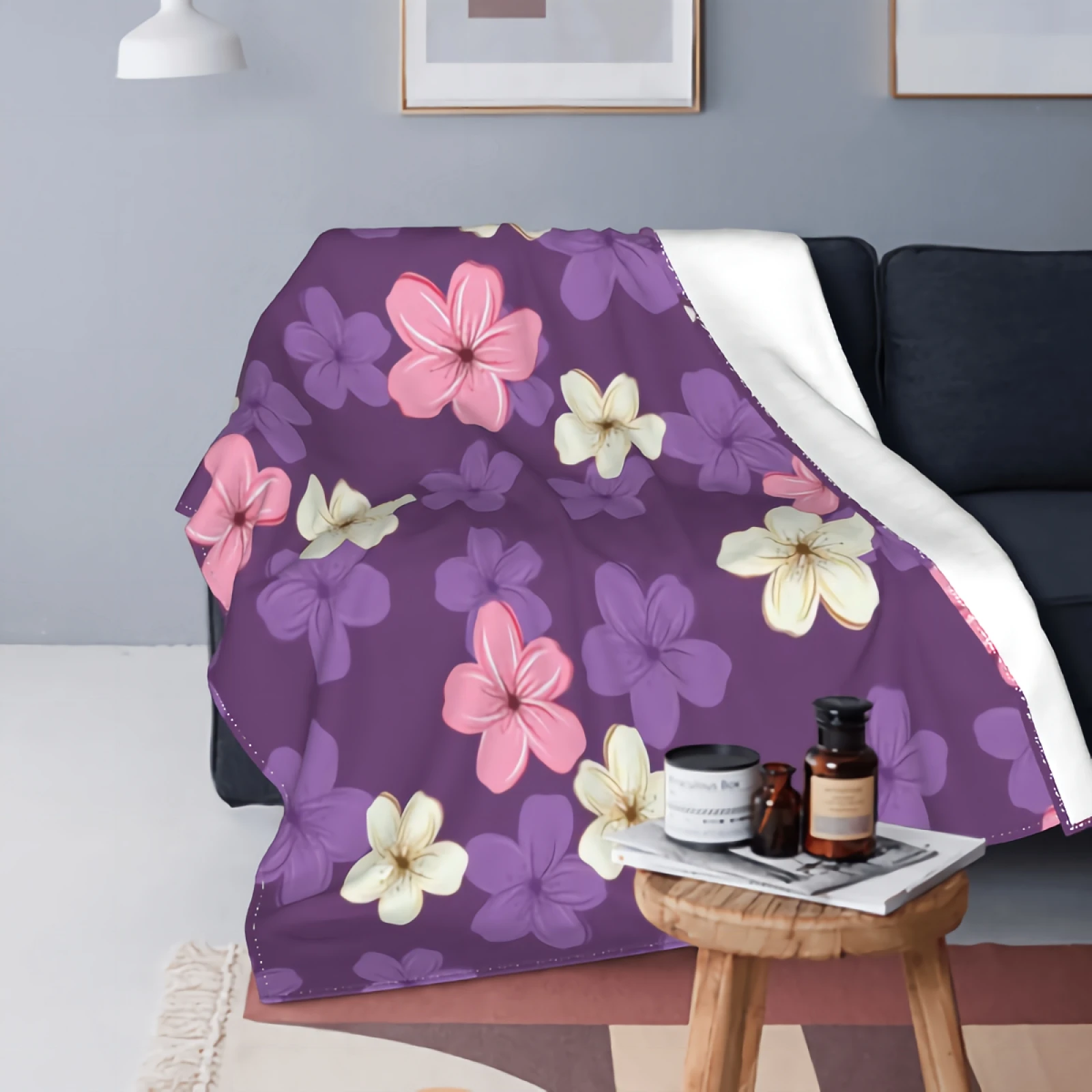 

Bloom Of Sakura On Dark Purple Ultra Soft Throw Blanket Spring Sakura Floral Background Lightweight Flannel Fleece Blanket