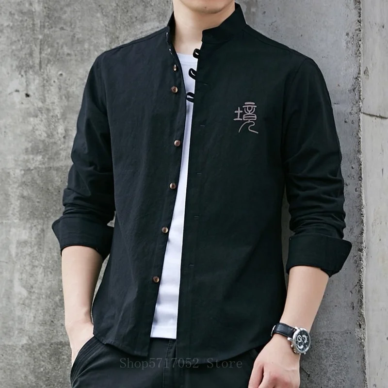 2021 Traditional Chinese Men Retro Casual Shirt Cotton Tops Male Stand Collar Solid Color Kung Fu Clothes Tunic Tang Suit |