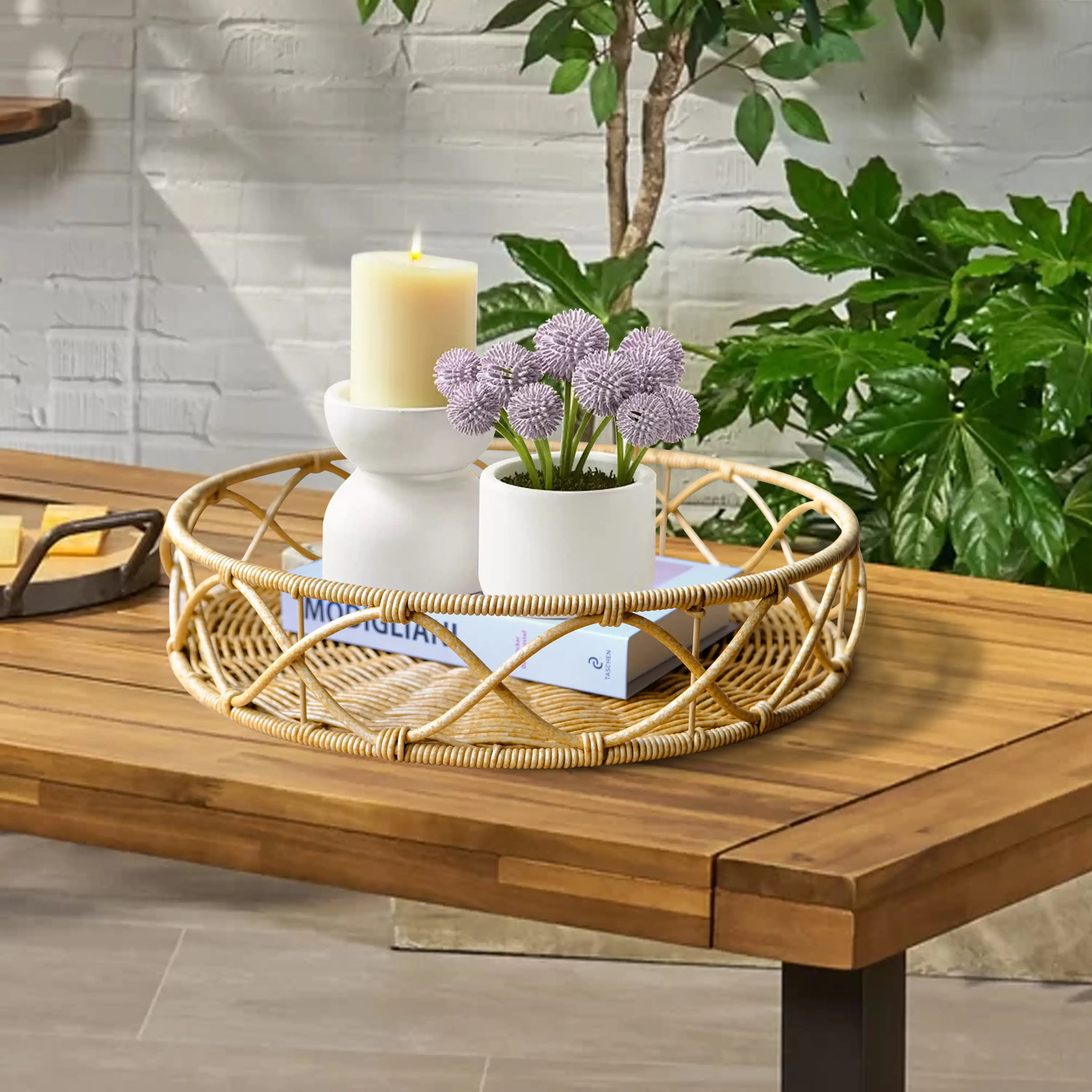 

18``x18"x4" Round Outdoor PE Serving Tray, Natural Color