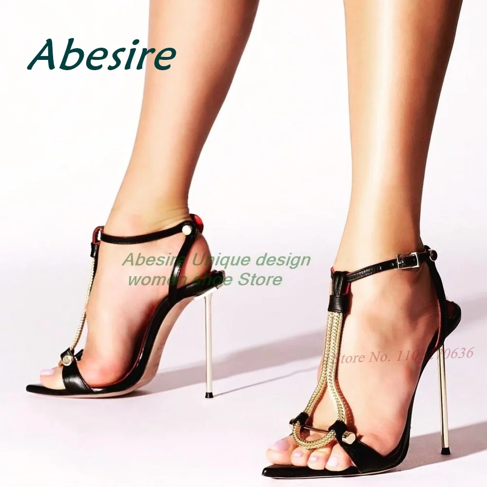 

Сандалии женские с острым носком, босоножки на шпильке, кожаная подошва, основа под щиколотку, вечерняя Обувь, золотистые, большие размеры до 44-го, лето