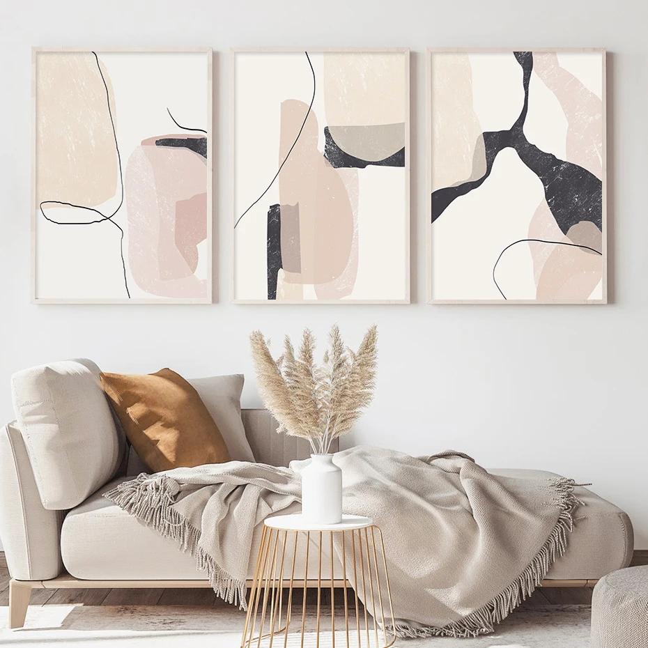 

Modern Boho Abstract Beige Black Line Marble Texture Canvas Painting Posters Prints Wall Art Pictures for Living Room Home Decor