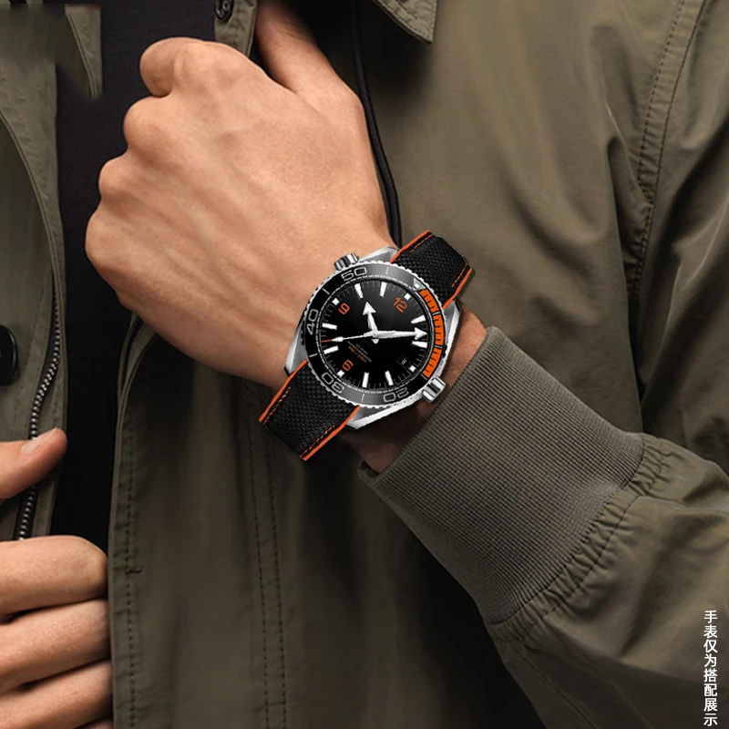 Фото Ремешок резиновый нейлоновый для мужских часов Omega SEAMASTER, планета, океан, 20 мм 22 мм №5