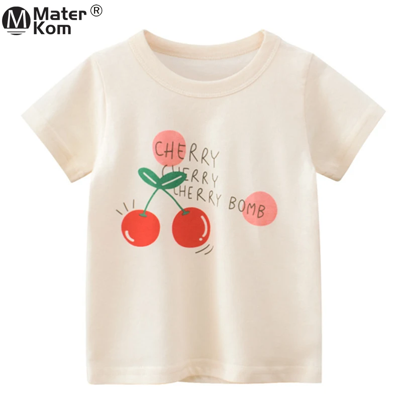 

Summer Girls Short-Sleeved Letter TShirts Kids Clothes Casual Cherry Printing Tops Cotton Tee Shirt Clothing for Children 2-7y