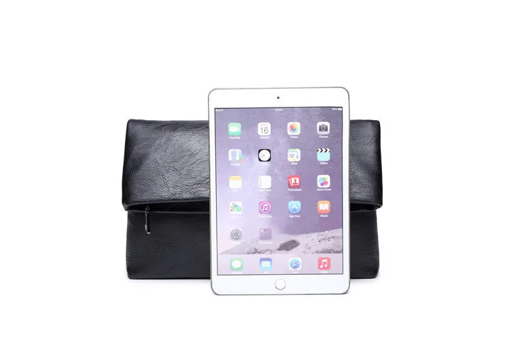 Fashion Men's Folding Handbag Clutch Bag Organizer Wallet Trend Ipadbags Moneybag Business Leisure Black Wear-resistant PU