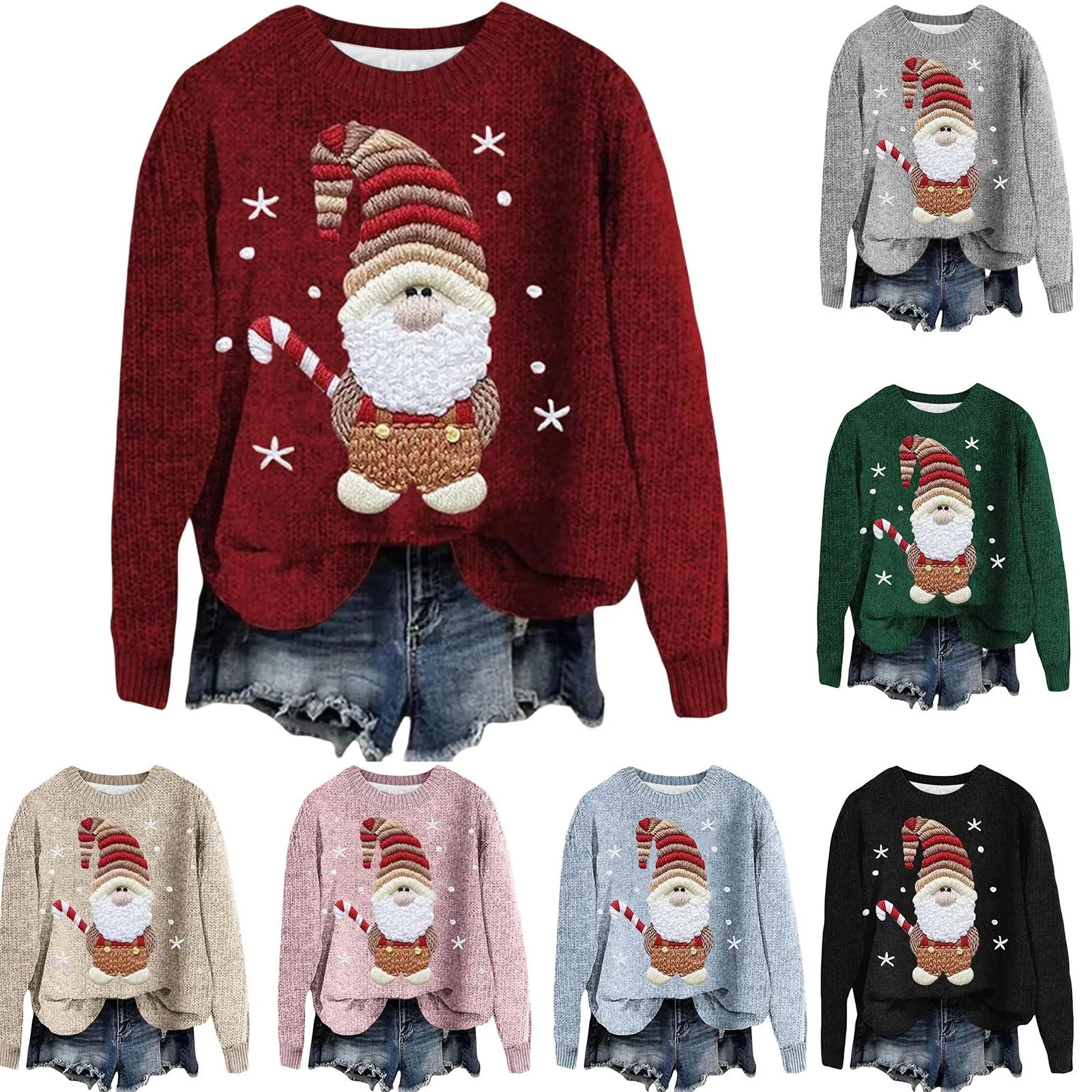 Женский вязаный свитер с принтом Санта-Клауса массивный пуловер иглой без