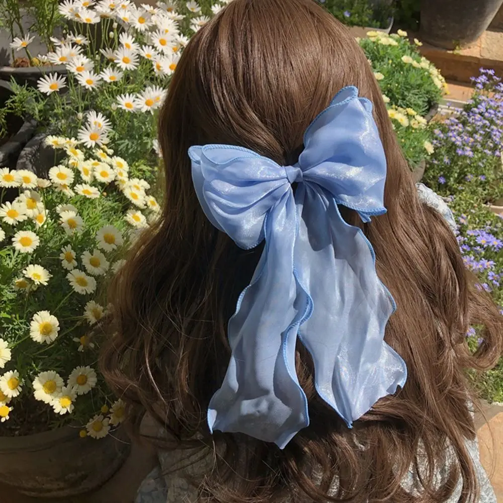 

Elegant Large Bow Spring Clip Chiffon Hair Clips Vintage Ribbon Tassel Hairpins Women Ponytail Holder Sweet Hairgrip Headdress