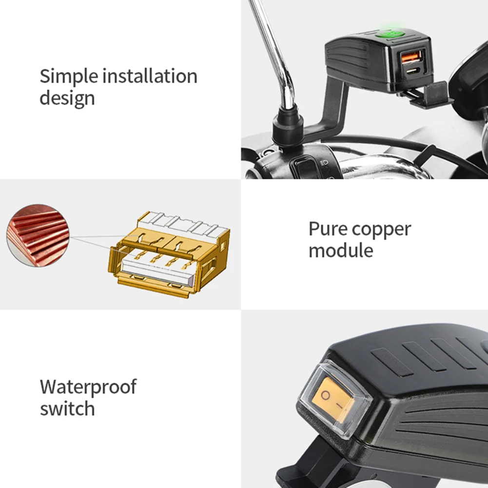 

Handlebar Motorcycle Charger 1Pieces ABS Accessorie Dual USB Green LED