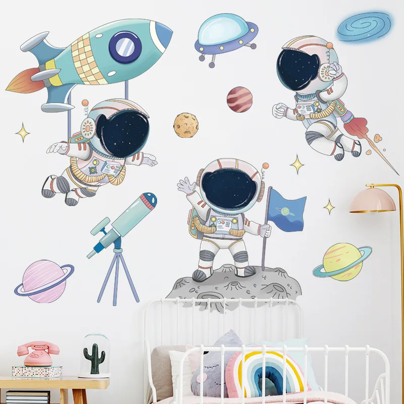 

Wall Stickers Space Aerospace Pilot Cartoon Wall Posters for Children's Room Kindergarten Decorations Self-adhesive Wallpapers