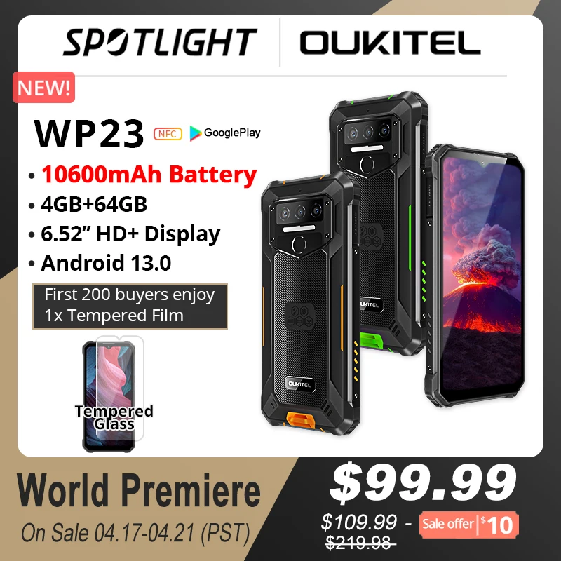

Смартфон OUKITE WP23 защищенный, 6,52 дюйма, HD +, 10600 мАч, 4 + 64 ГБ, 13 МП