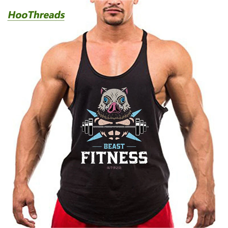 Anime Demon Slayer Inosuke Graphic Stringer Tank Top Mens Athletic Y-Back Vest Undershirt Tops Gym Workout Fitness Bodybuilding