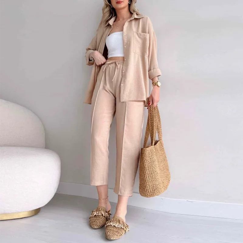

2 Piece Sets Womens Outfits 2023 Autumn New Casual Loose Fit Shirt Coat Split Sport Harem Pants Two Piece Set OL Women Clothing