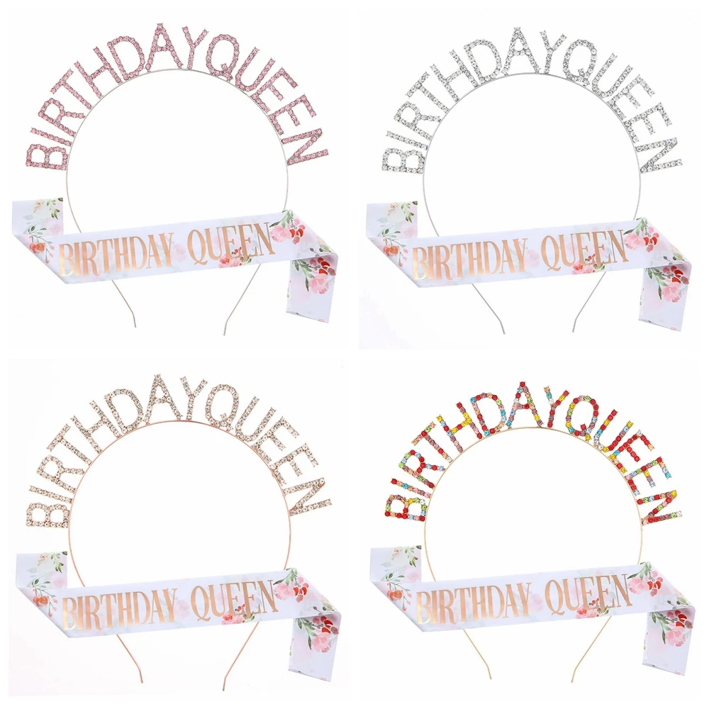 

Birthday Party Decoration Satin Sash Tiara Headband Set Birthday Queen Tiara Happy Birthday Decorations Anniversary Supplies