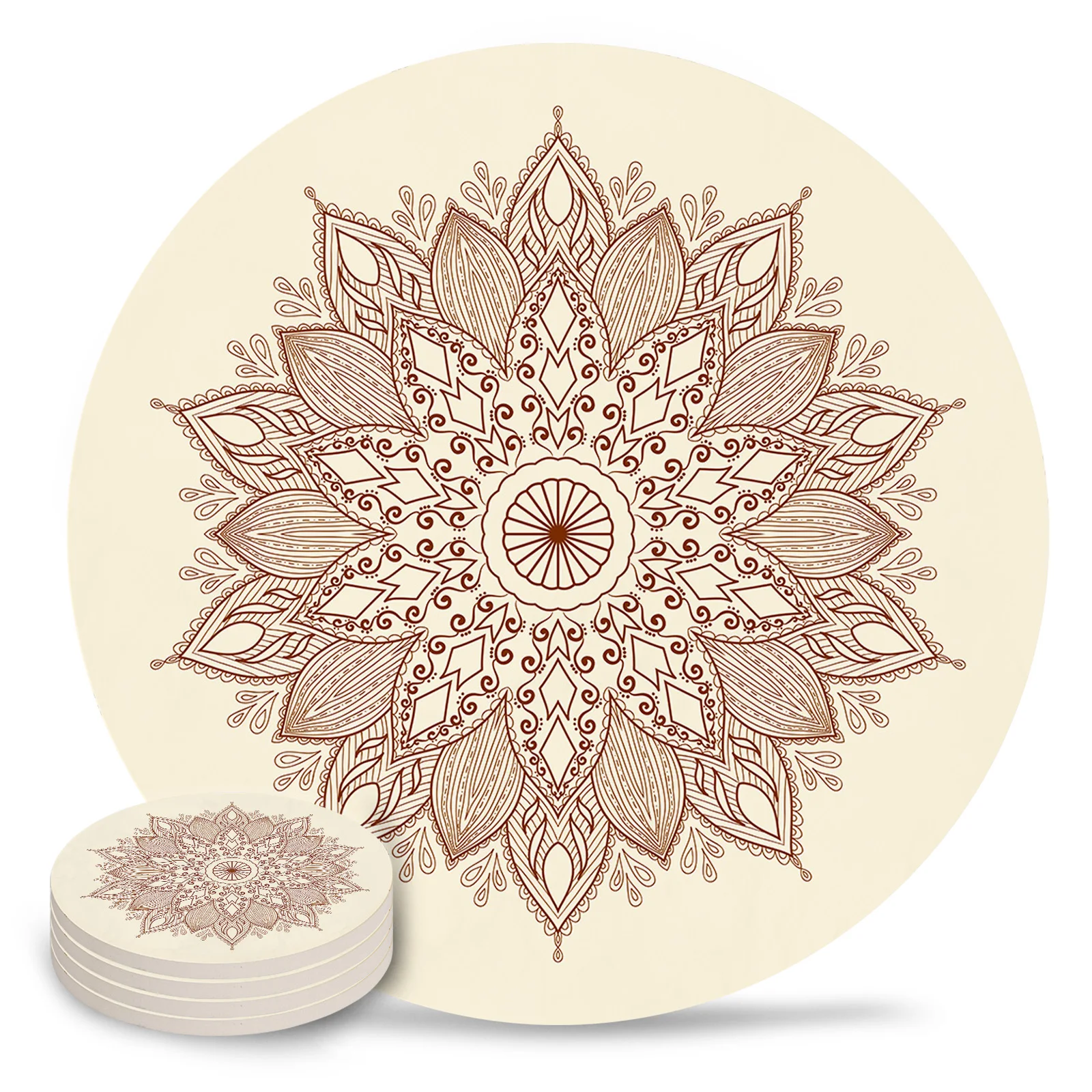 

Mandala Flowers Ceramic Coasters Set Round Non-Slip Table Placemats Coffee Drink Cup Mat Home Decor Coaster