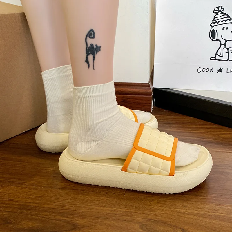 Summer Women Men Thick Platform Slippers Soft Checkerboard Non-Slip Indoor Outdoor Sandals Neutral Flat Flip flops Ladies Shoes