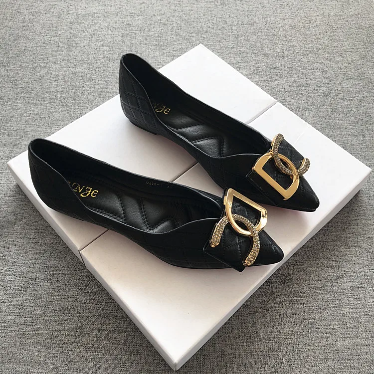 

luxury Ladies Flats Sole Single Shoes Shallow Mouth Pointed Toe Loafers Comfortable Soft Sole Large Size Work Shoes Woman Shoes