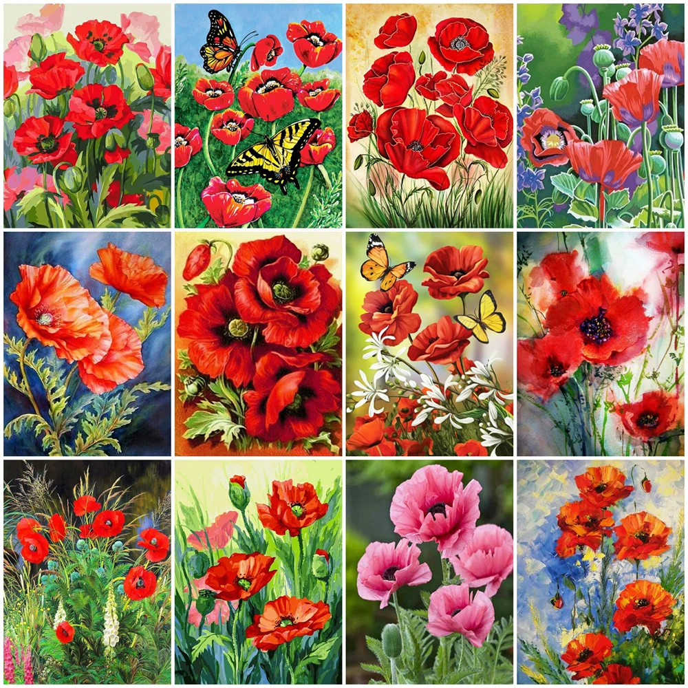 

5D Diy Diamond Painting Red Poppy Full Rhinestones Embroidery Mosaic Art Cross Stitch Kits Home Decor New Arrivals 2023