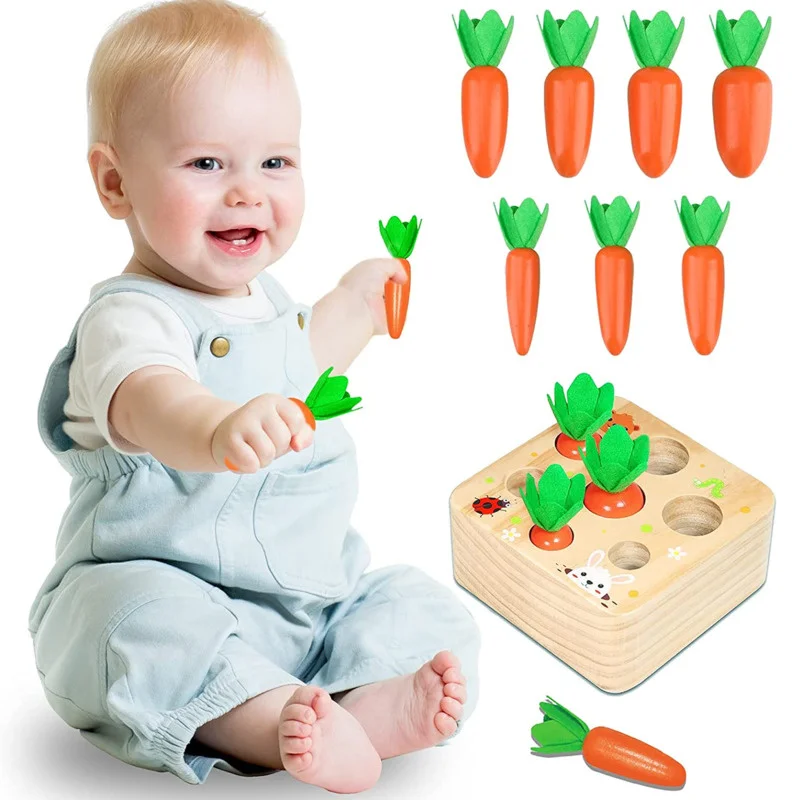 

Montessori Toys Toy Cognition Children Puzzle Game Educational Shape Wood Matching Set Baby Kids Pull Toys Carrot Wooden For