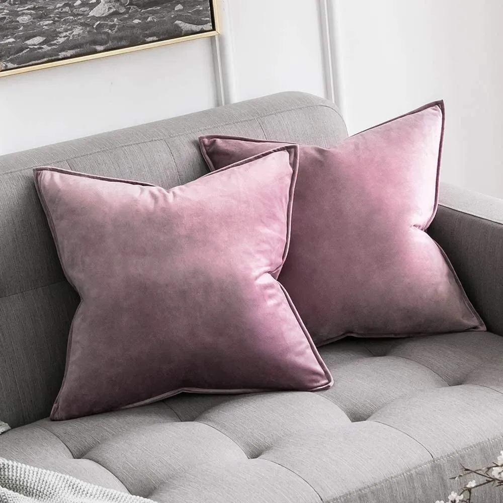 Decorative Velvet Throw Pillow Cover Soft Pillowcase Solid Square Cushion Case for Sofa Bedroom Car 45*45cm  Inch Pink Purple