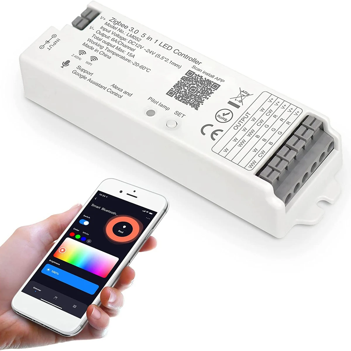 

LM052 ZigBee 3.0 LED Strip Controller DC12-24V RGB CCT RGBW 5In1 Dimmable Compatible with Smart Life APP/Alexa Echo