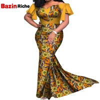 african women wedding clothing with heart shape slash neck dress fashion lady elegant wax print cotton dresses wy7965
