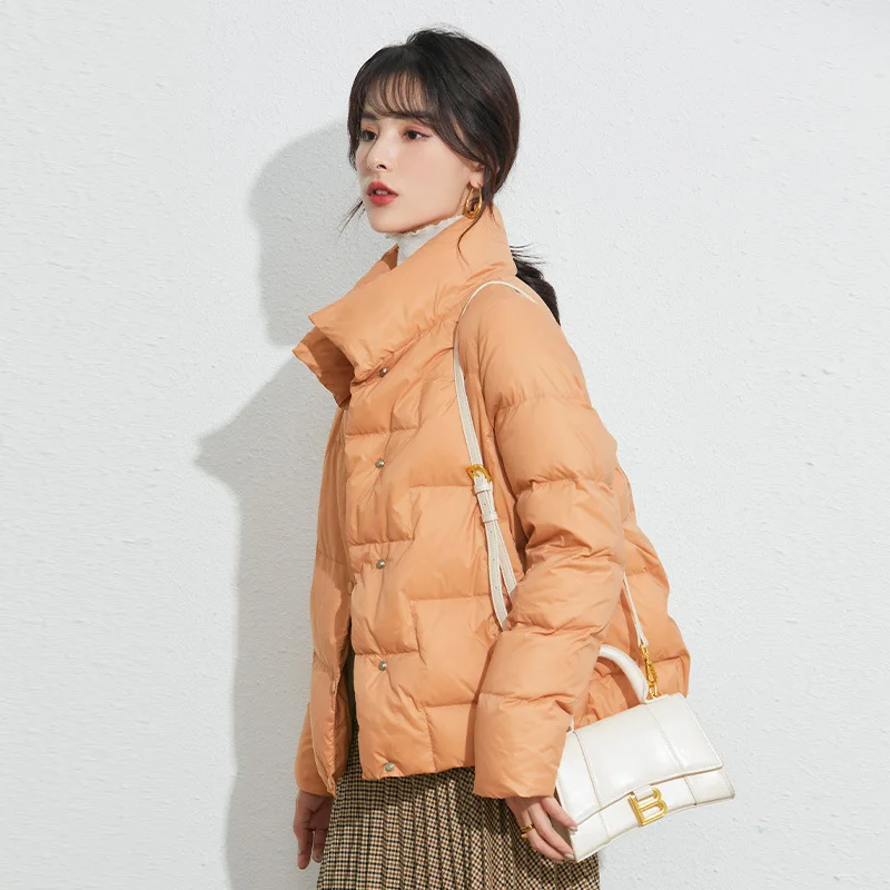 Autumn and Winter Korean style down jacket women's short white duck down warm winter coat loose simple bread jacket