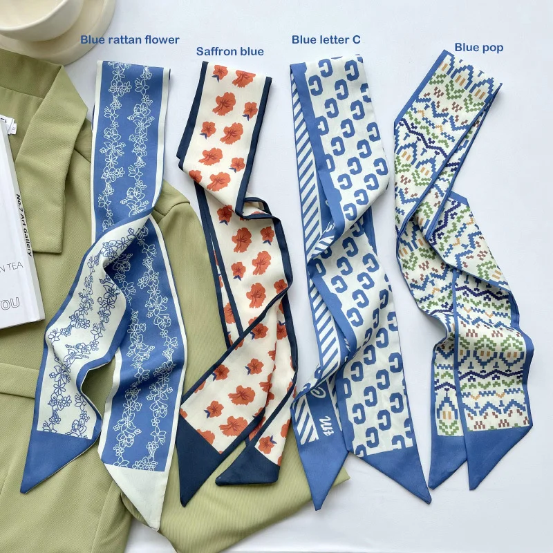 

Синий Шелковый шарф для волос, повязка на голову, лента для волос для женщин, шарф для сумок, кошелек, шарфы для сумок, саржевый шарф для сумок, 1 шт.