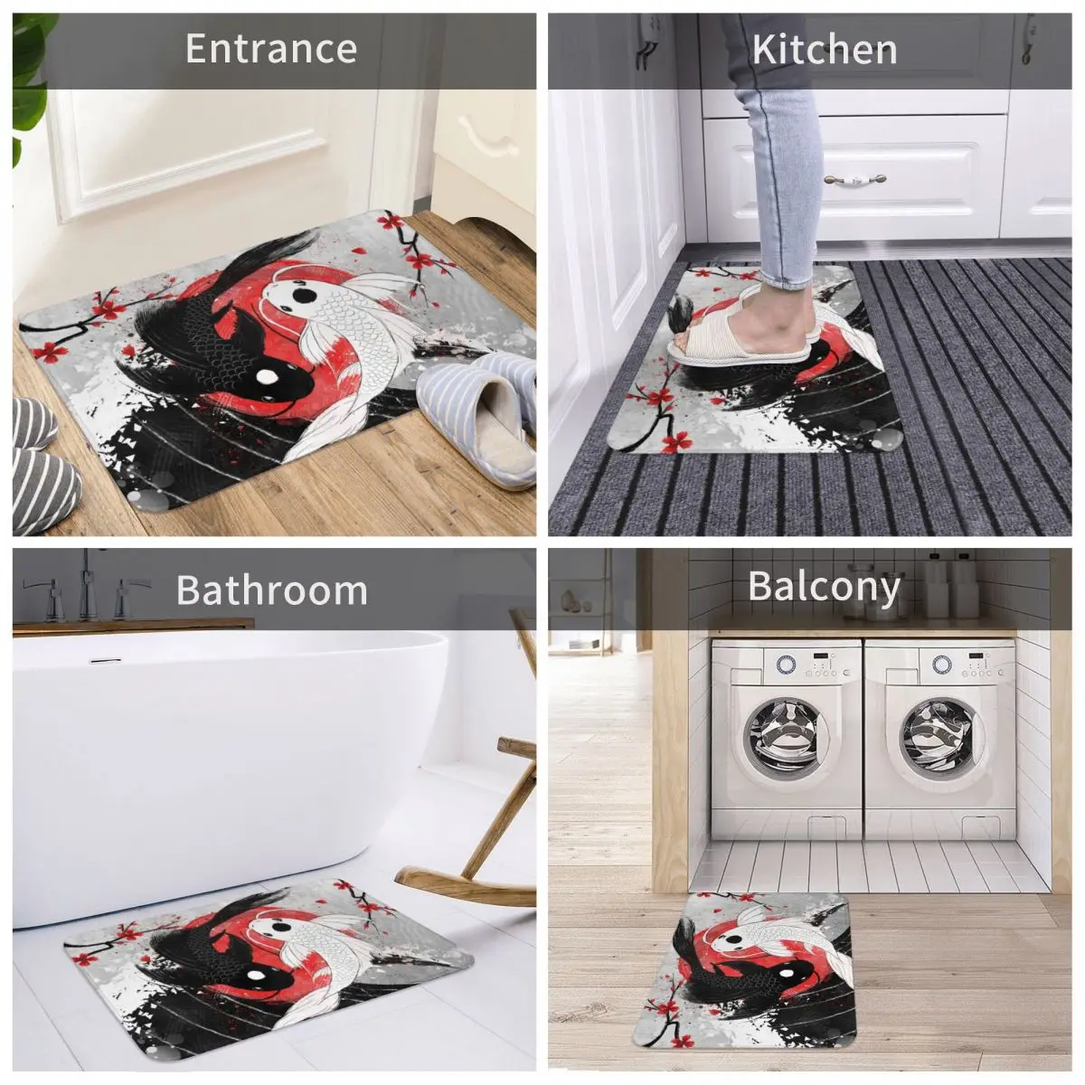 

Bath Mat Koi Fish - Yin Yang Decor 3D Rug Carpet Doormat Non-slip Entrance Living Room Home Kitchen Absorbent Bathroom Cocina