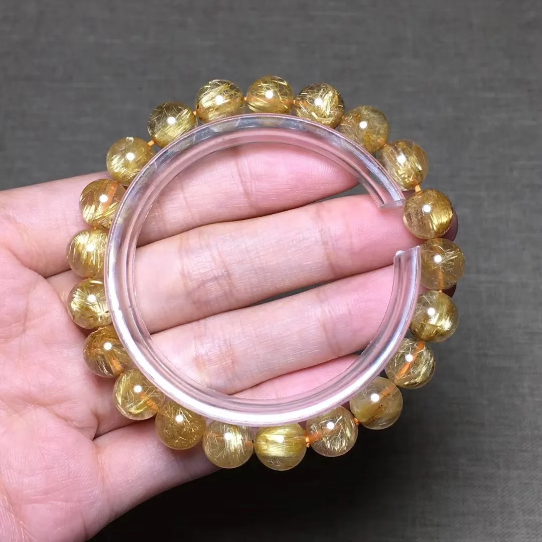 

9mm Natural Gold Rutilated Quartz Bracelet Jewelry For Women Men Gift Reiki Crystal Clear Beads Beauty Gemstone Strands AAAAA