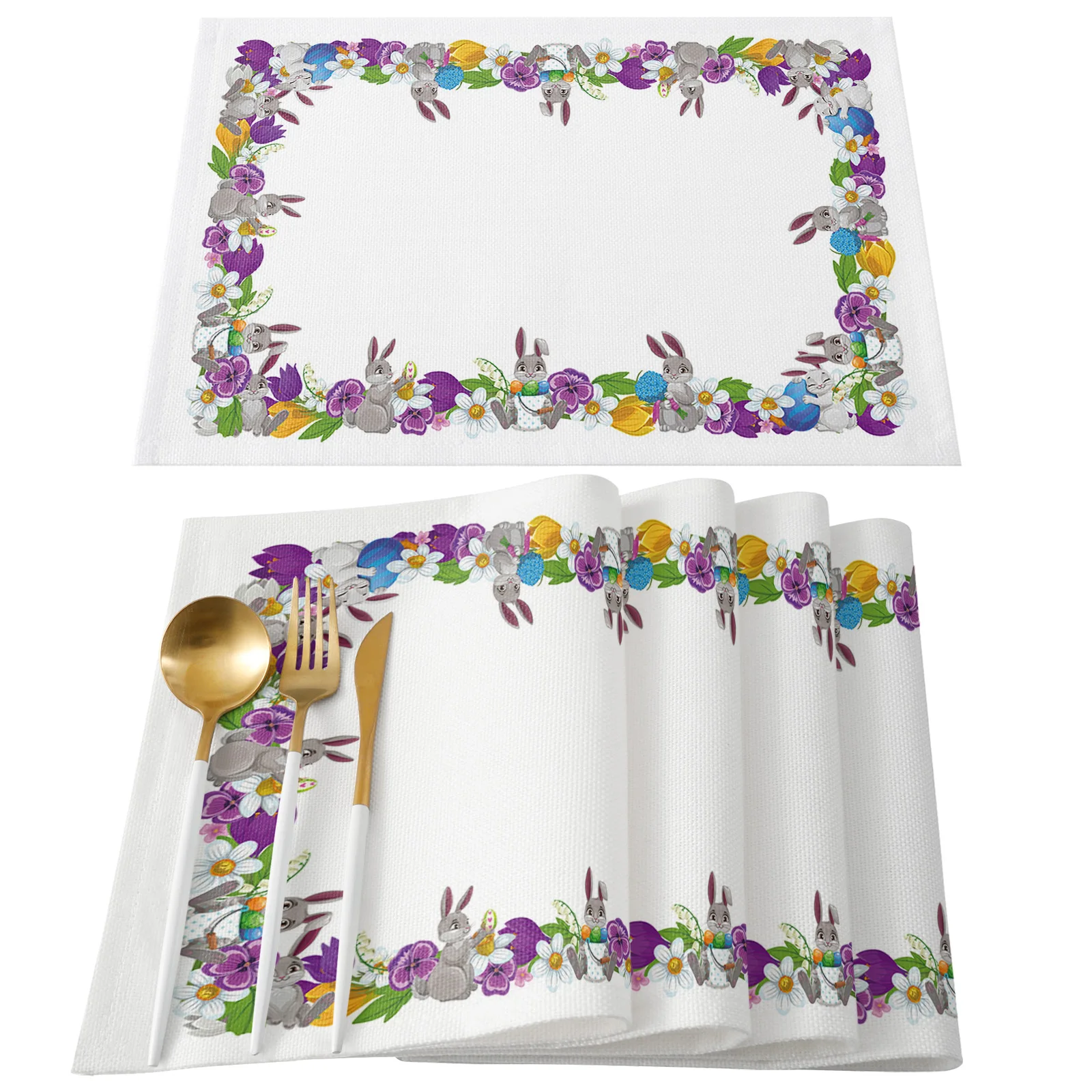 

Пасхальные яйца кролика, цветы, аксессуары для столовой, искусственная кожа, 4/6 шт., подушечки, чашка, коврик, домашний декор