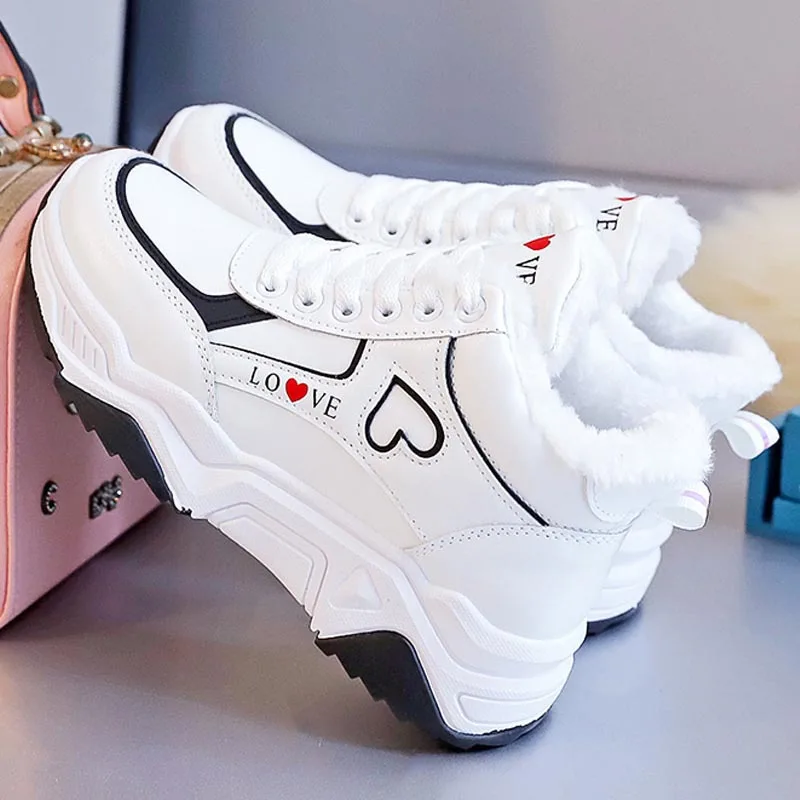 

White Women's Shoes 2022 Winter Plus Velvet Cotton Shoes Women Platform Snow Boots Keep Warm Woman Boot Furry Botas De Mujer