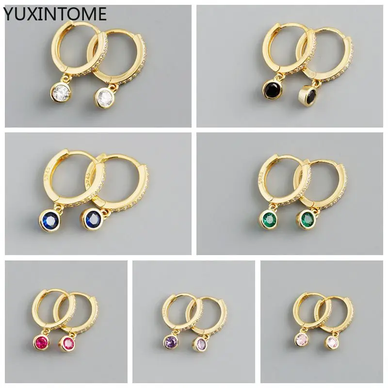 

925 Silver Hoop Earrings For Women 2021 Trend Colorful Zircon Huggie Earring Gold Fine Jewelry Pendientes Mujer Party Gifts