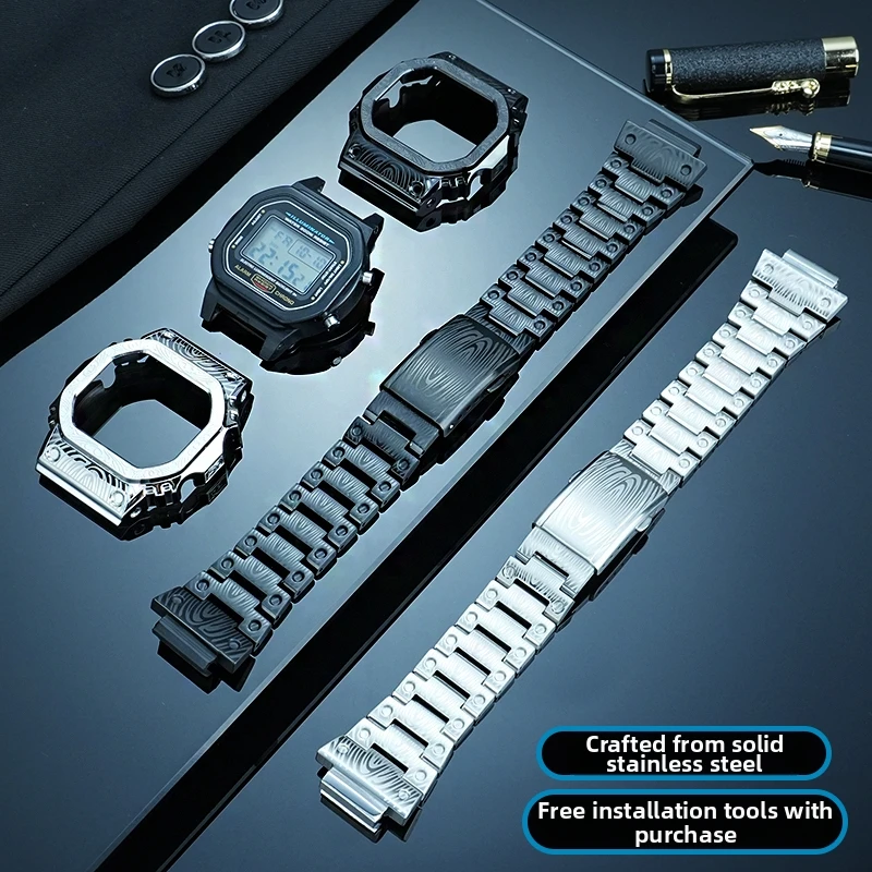 Фото Винтажный гравированный мод-кит 5610 5600 для Casio G-SHOCK 3299 DW5600 GW-M5610 GW-B5600: корпус и ремешок из нержавеющей стали, аксессуары №2