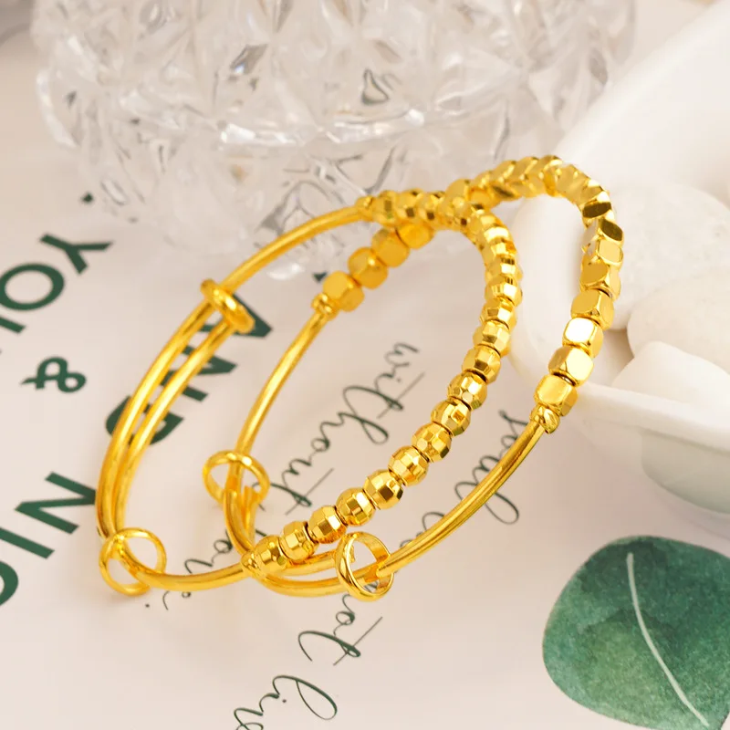 

Classic Push Pull Bracelet for Women Small Gold Nuggets Women's Bracelets 999 Gold Hollow Solid Beads Bracelets Bangles