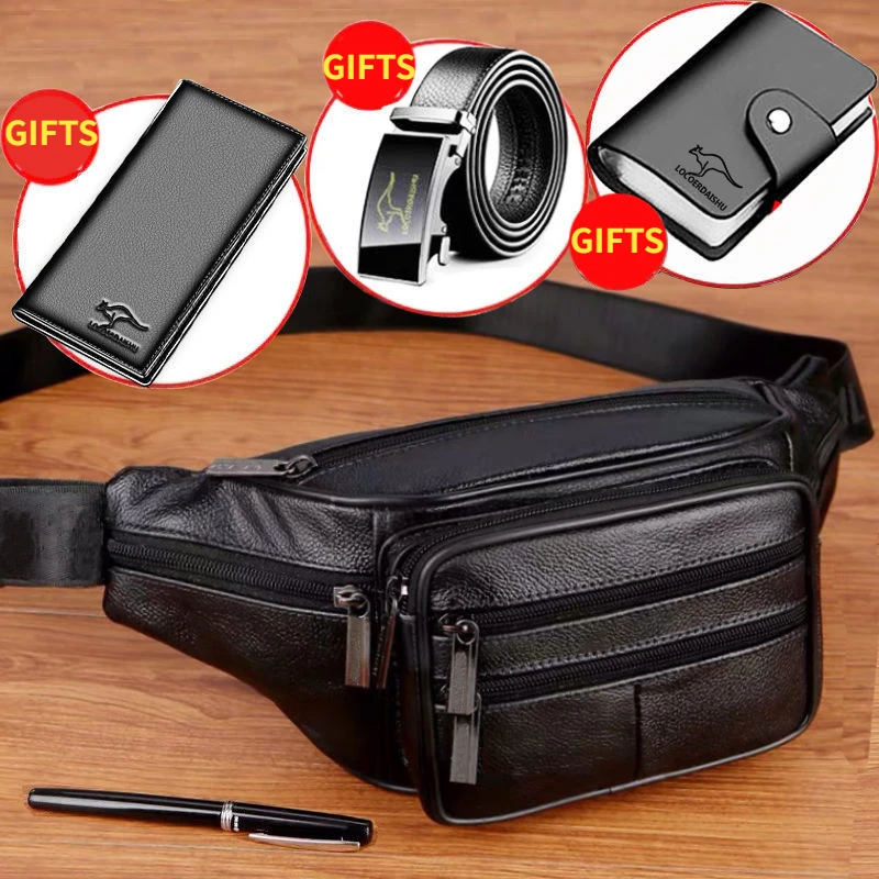 Genuine leather men's waist bag large capacity waterproof men's belt bag cowhide mobile phone bag outdoor work cycling belt bag