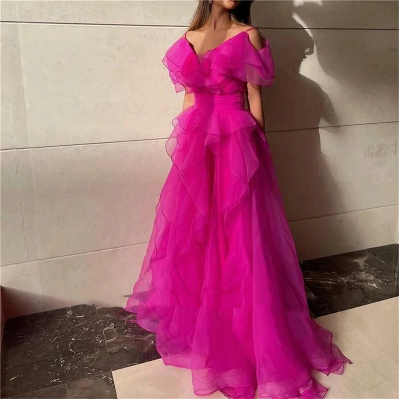 

Женское вечернее платье-трапеция из органзы, розовое платье для выпускного вечера с окантовкой, дизайнерское плиссированное платье до пола, 2023