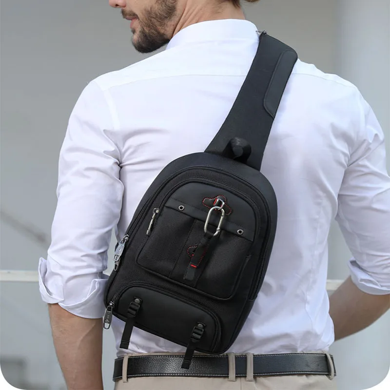 Zipper Chest Messenger Bag for Men Crossbody Chest Shoulder Single Backpack Waterproof Multi Functional Travel Sports Black Bag