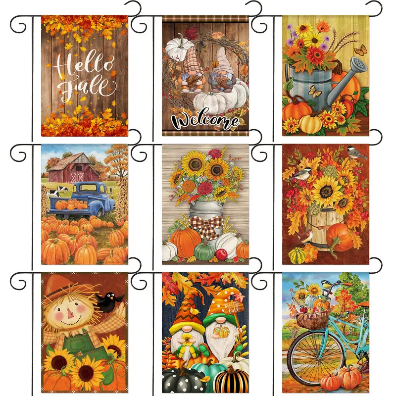 

WZH Happy Fall Garden Flag Autumn Banner Harvest Pumpkin Yard Decoration House Outside 30*45CM(11.81IN*17.71IN)