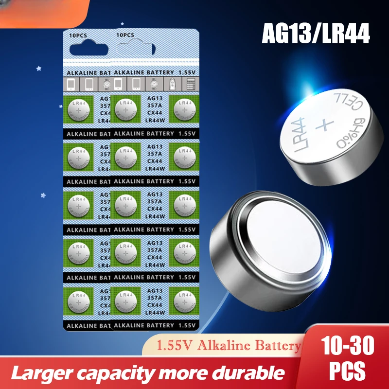 

10-30PCS 1.5V Alkaline Batteries AG13 LR44 LR 44 A76 357 357A LR1154 SR1154 SR44 GP76 For Toy Watch Calculator Button Coin Cell