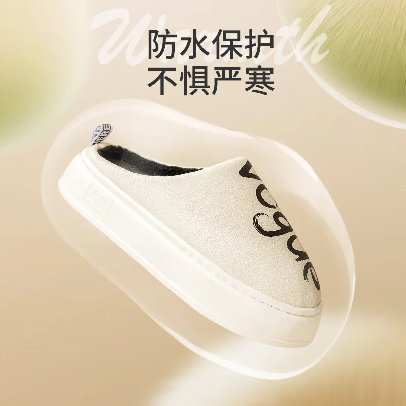 Winter Cotton Slippers Women Man Home Indoor Shoes Warm Plush Shoes Waterproof Unisex House Slippers Hairy Thick Soled Slides Co
