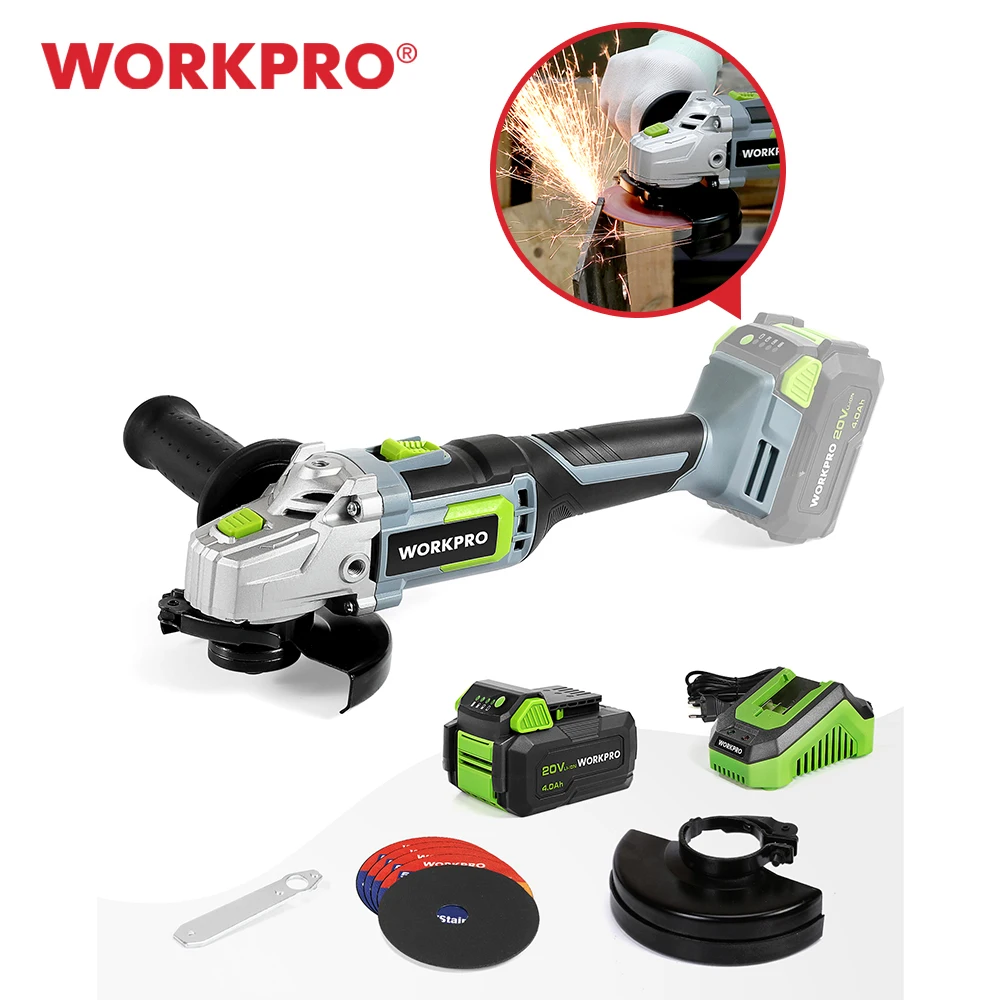 WORKPRO 20V Lithium-ion Cordless Angle Grinder 125mm With Battery Grinding Polishing and Cutting Machine