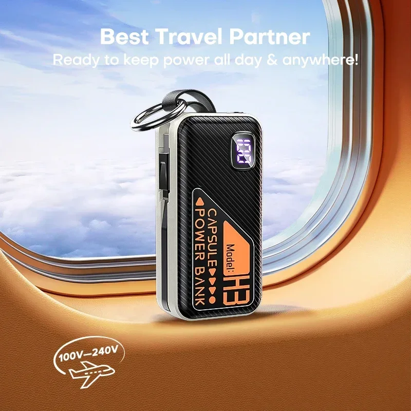 Фото Mini Power Bank 20000 мАч Встроенный кабель PD 20 Вт Портативное зарядное устройство Быстрая зарядка для IPhone13 14 15 Внешний аккумулятор Samsung Xiaomi №5