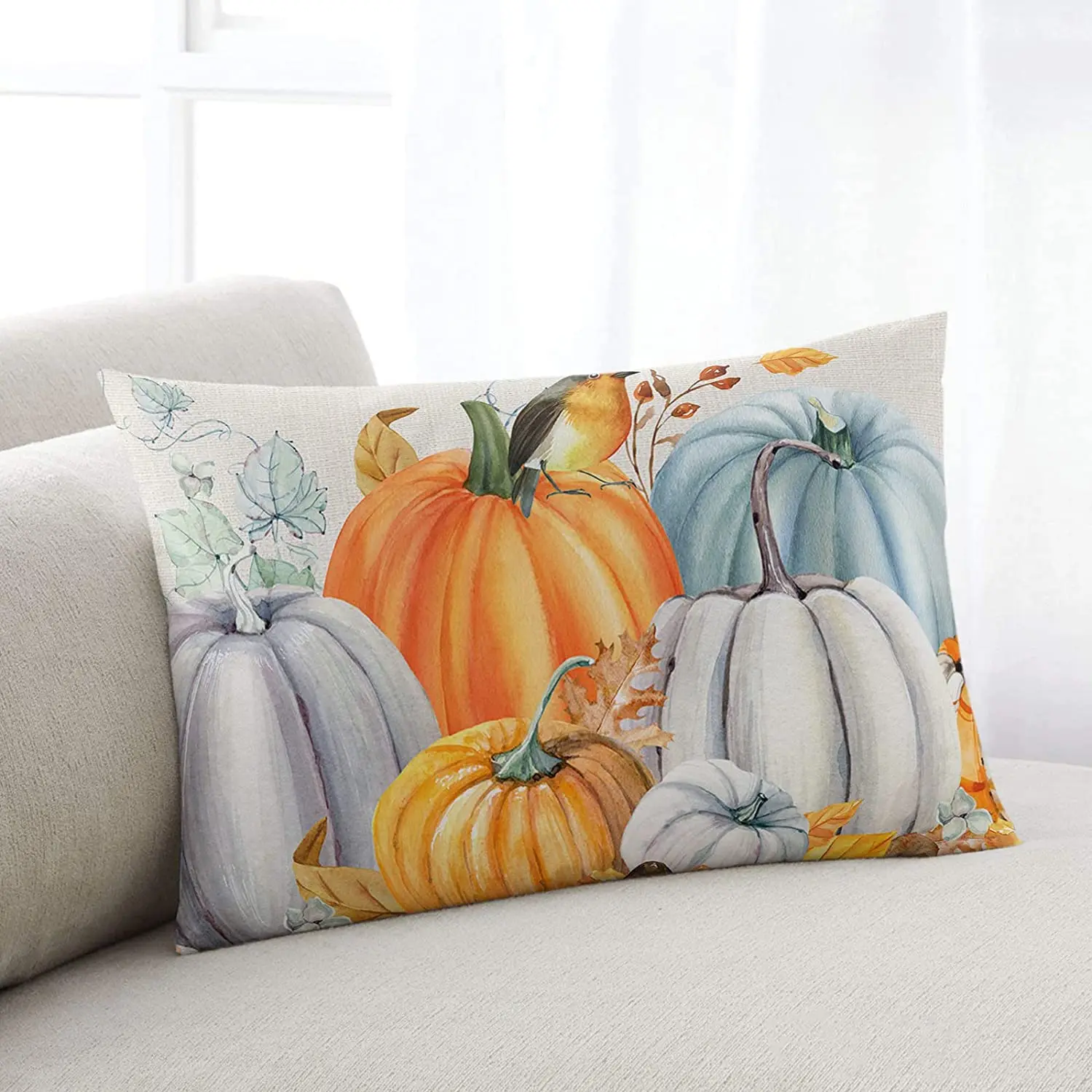 

Farmyard Rectangular Fall Pillowcase hidden zipper washable pillowcase sofa bed living room Thanksgiving pumpkin Maple Leaf