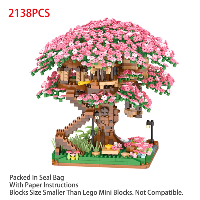 

Мини-дерево Сакура, бриллиант, японский уличный вид, цветок вишни, ветряная мельница, модель дома, игрушки, микро кирпичи, подарки на день рож...
