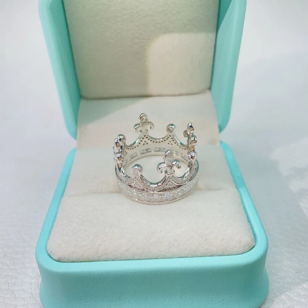 Crown Moissanite Rings For Women S925 Silver Wedding Ring Finger Jewelry Men Pass Tester Free Shipping
