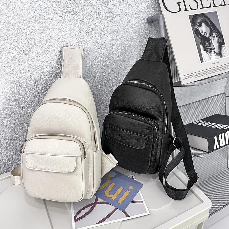 

2022 Solid color PU Leather Chest Bag Women Casual Messenger Bag Fashion Lady Messenger Bag High Capacity Business Shoulder Bags
