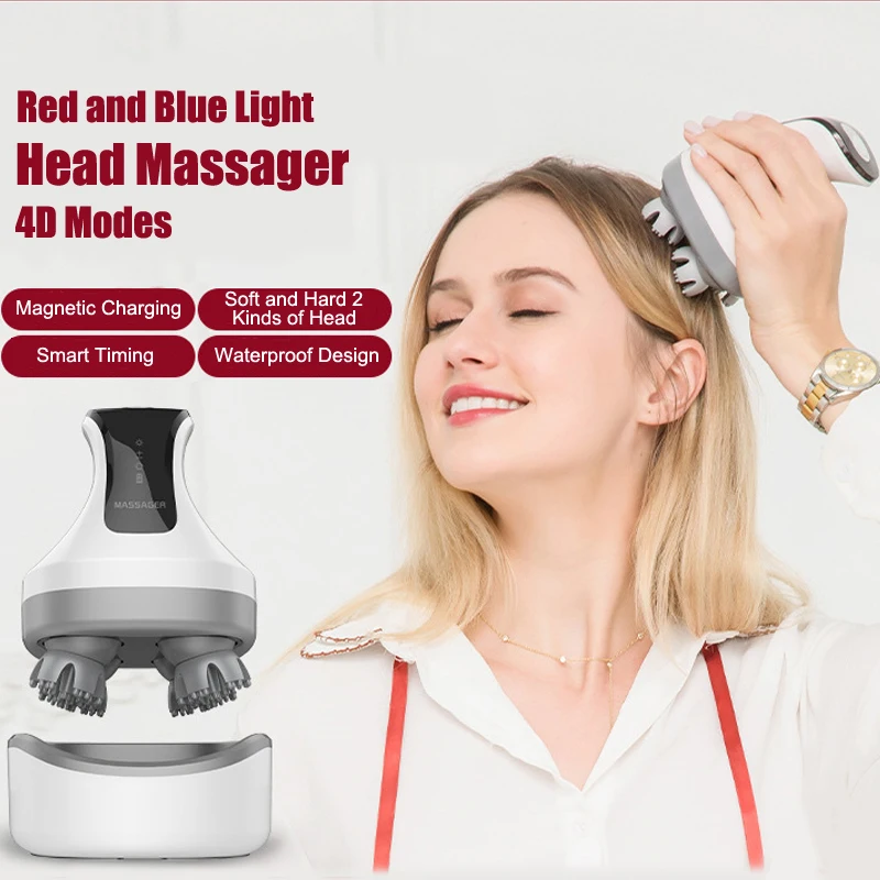 2021 4D Waterproof Electric Head Massager Wireless Scalp Massage Promote Hair Growth Body Deep Tissue Kneading Vibrating Device | Красота и