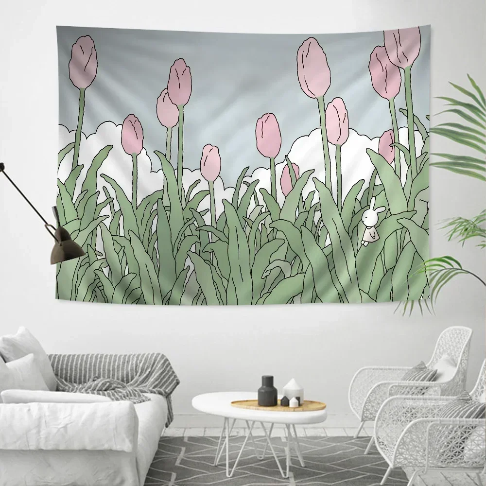 Милый Кавайный Гобелен С Зелеными Растениями Настенный Хипстерский Богемный